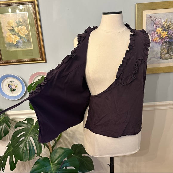 J Crew Sleeveless Wrap Blouse 4 Purple 100% Silk Ruffled Purple Office Holiday - Picture 4 of 8